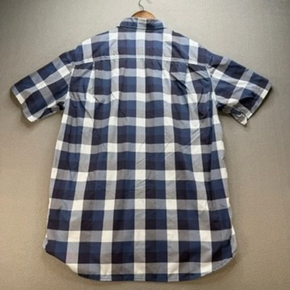 The North Face Shirt Short Sleeve Button Down Regular Fit Large Blue Plaid Nylon